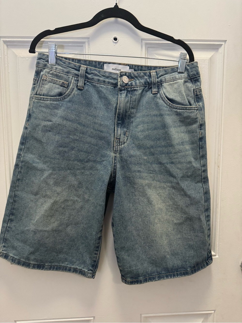 refuge Light Blue High-Rise Denim Bermuda Shorts 0494